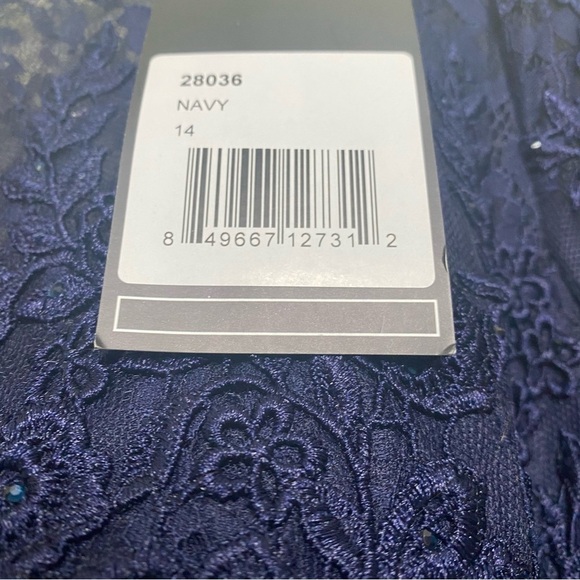 La Femme navy blue Sequin Sparkle floral lace & tulle gown SZ 14 mother … - Picture 10 of 15